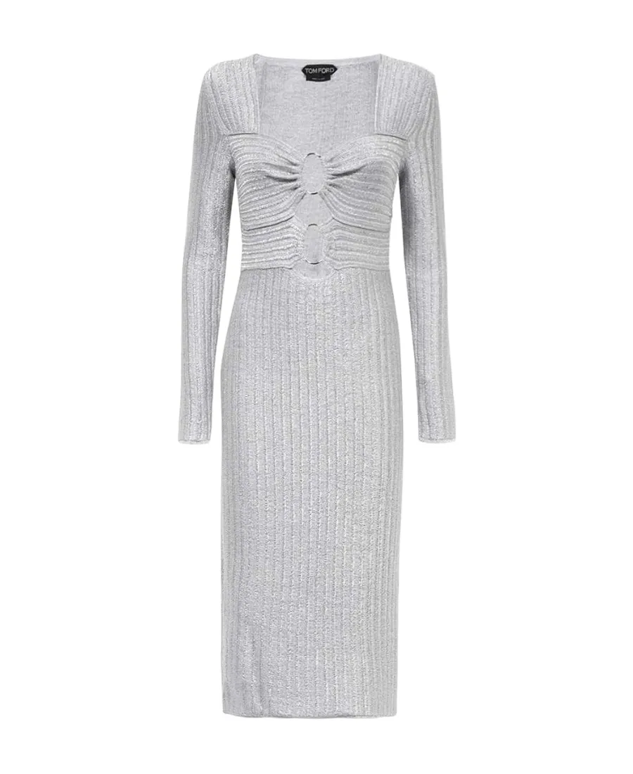 Cut-Out Detailing Ribbed-Knit Dress