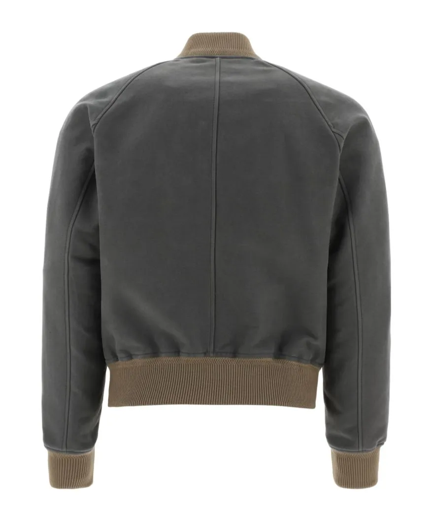 Ribbed-Detail Zipped-Up Bomber Jacket