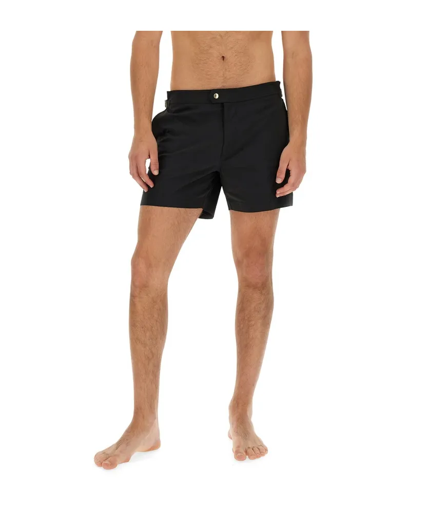 Mid-Rise Side Buckled Swim Shorts