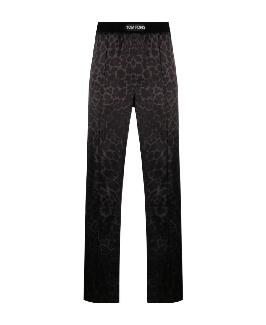 Leopard-Printed Stretched Pajama Trousers