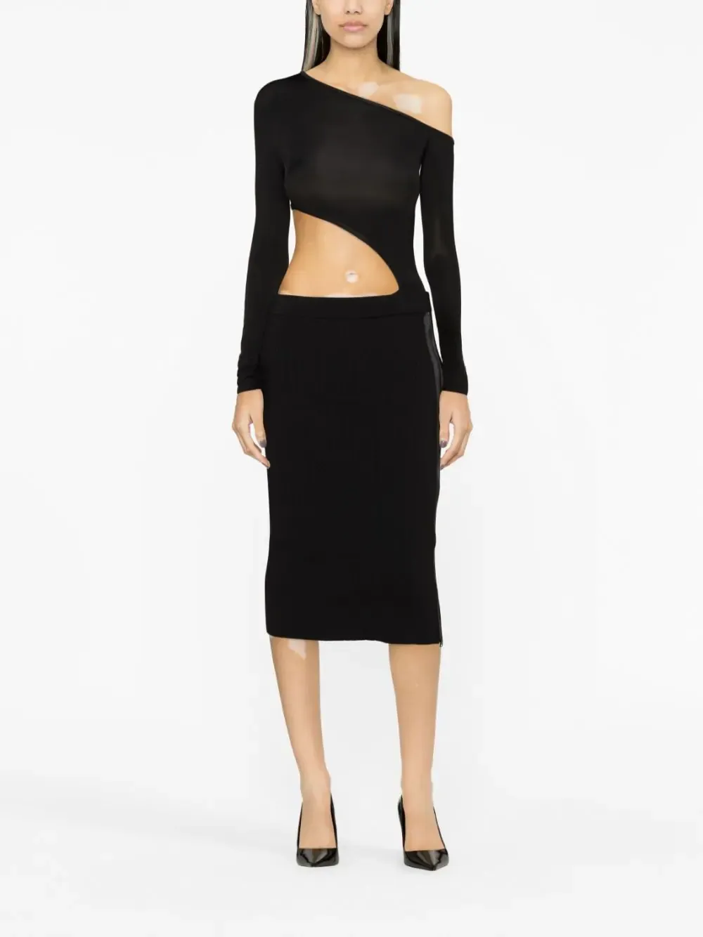 Ribbed-Knit Midi Skirt