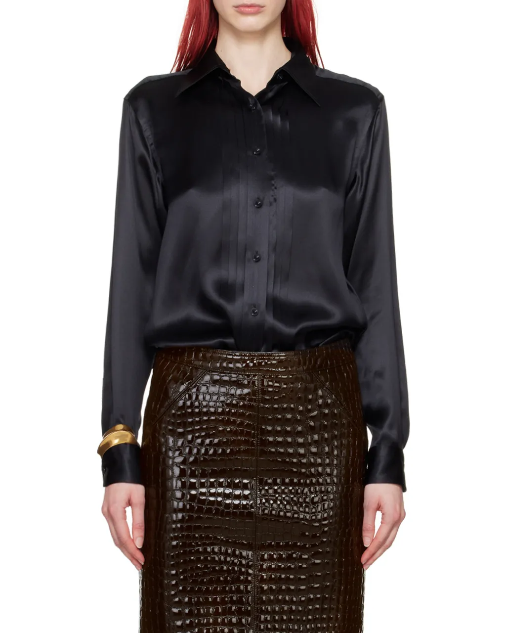 Pintuck-Detailed Long-Sleeved Shirt