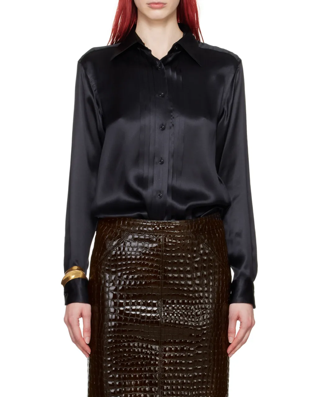 Pintuck-Detailed Long-Sleeved Shirt