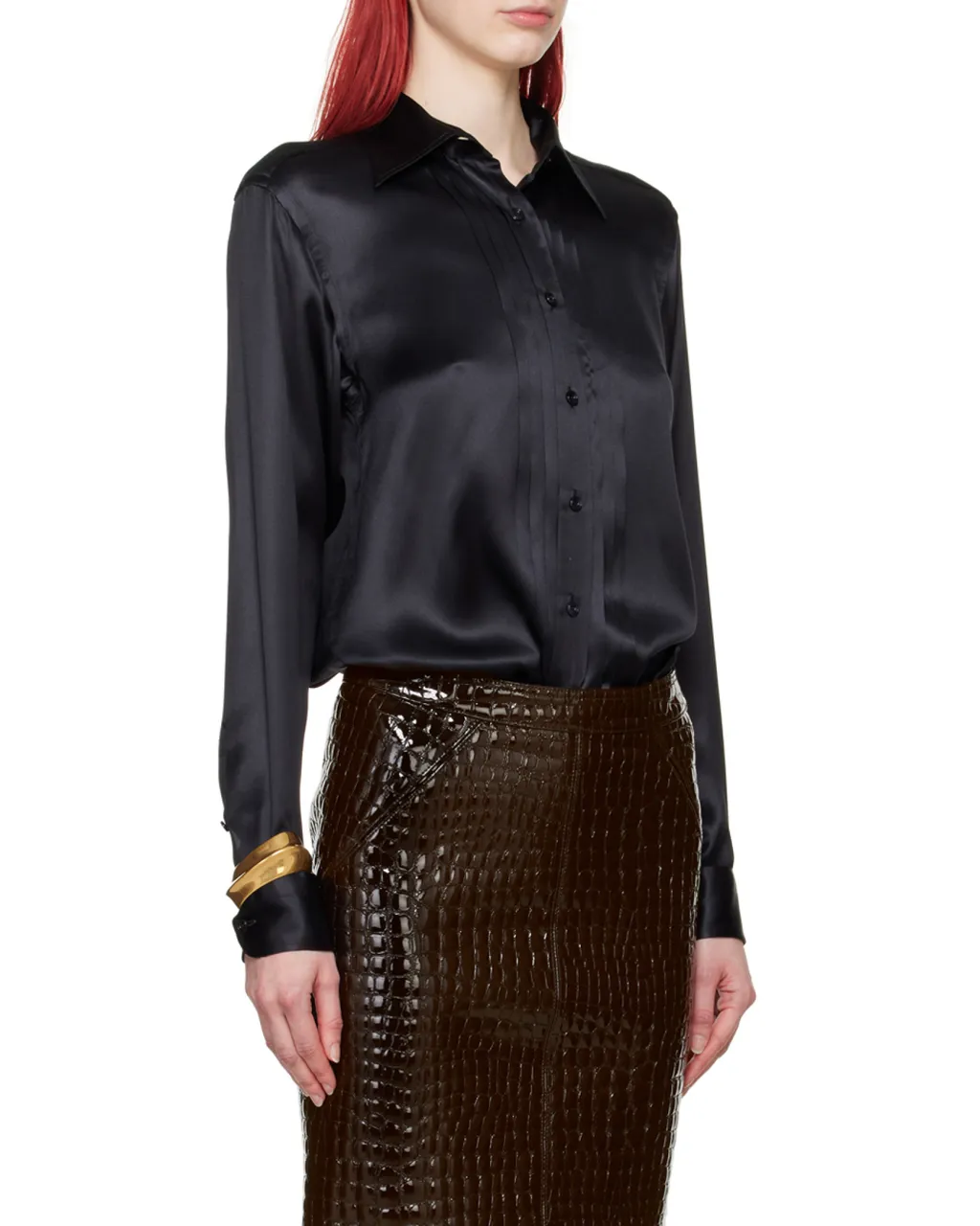 Pintuck-Detailed Long-Sleeved Shirt