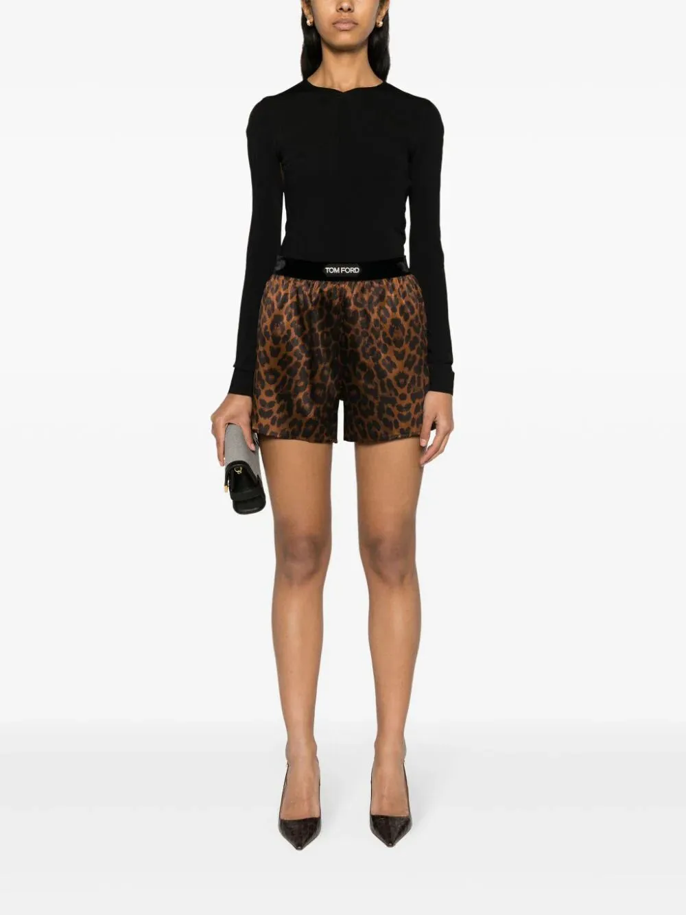 Leopard-Print Logo Waistband Shorts