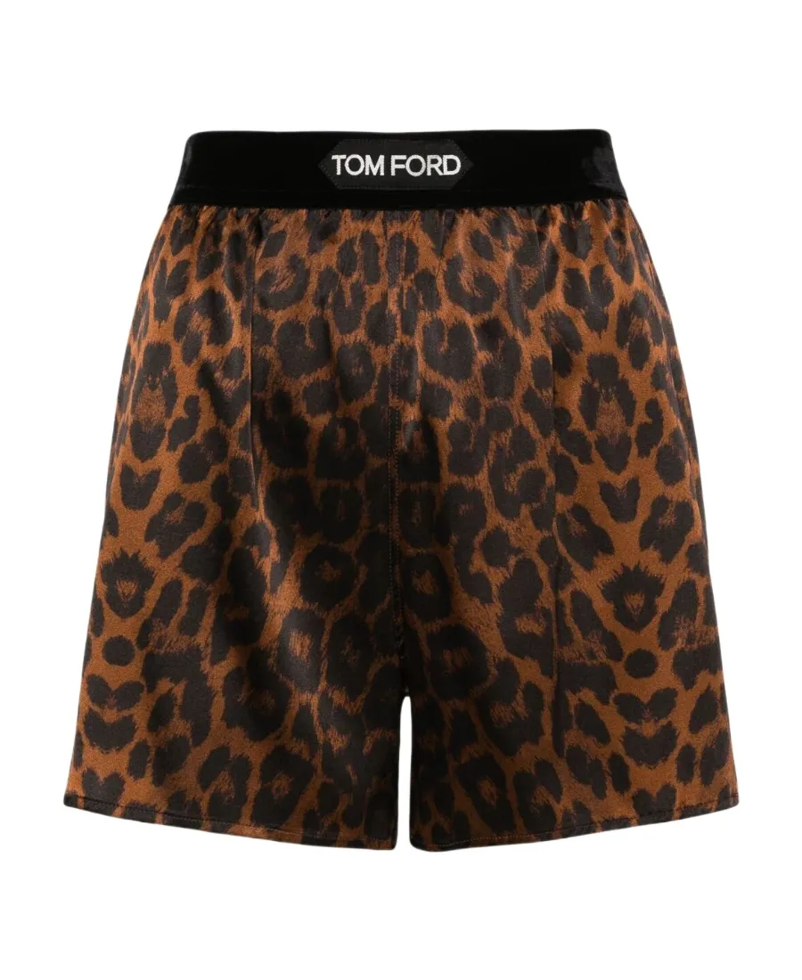 Leopard-Print Logo Waistband Shorts
