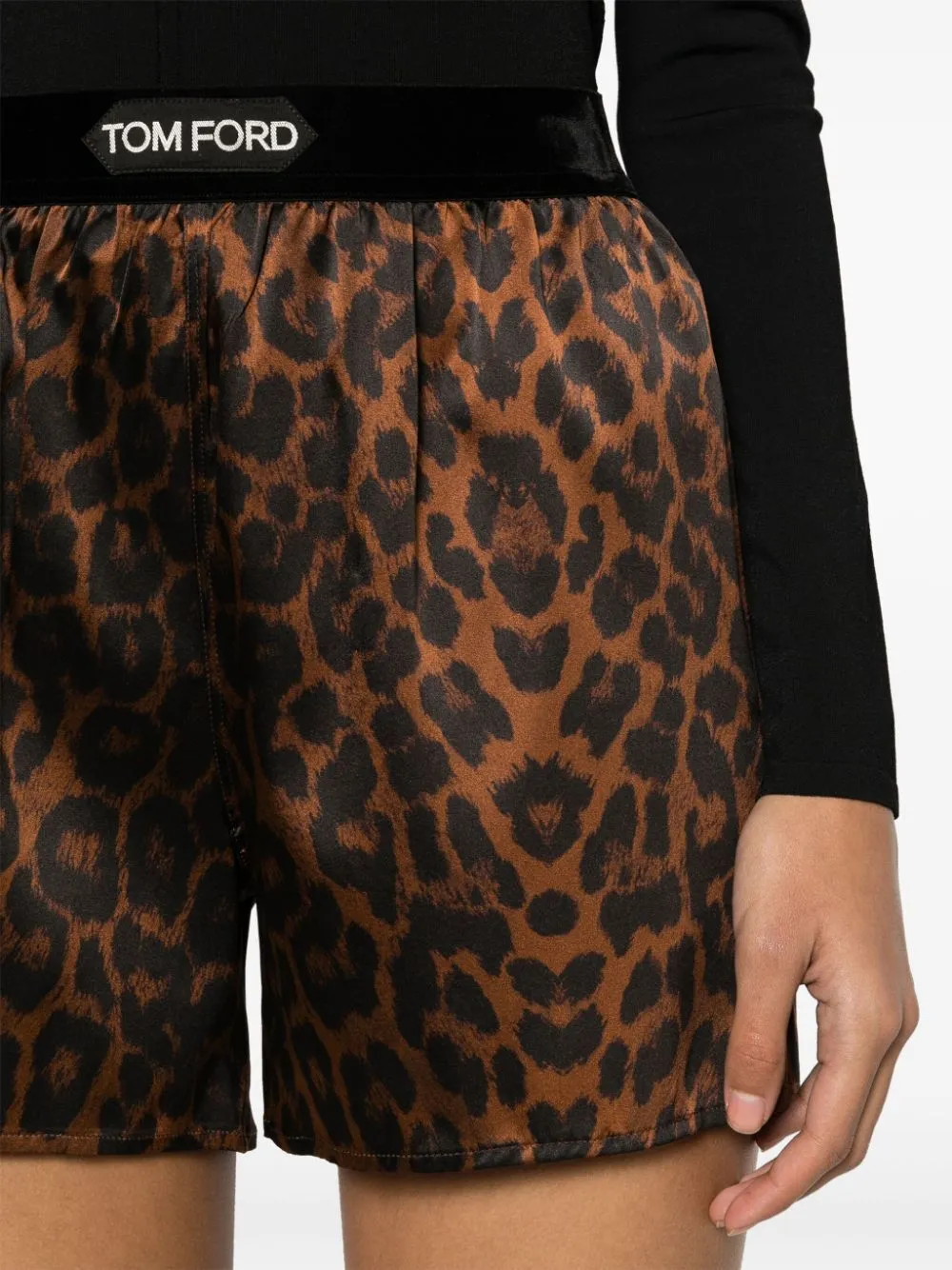 Leopard-Print Logo Waistband Shorts