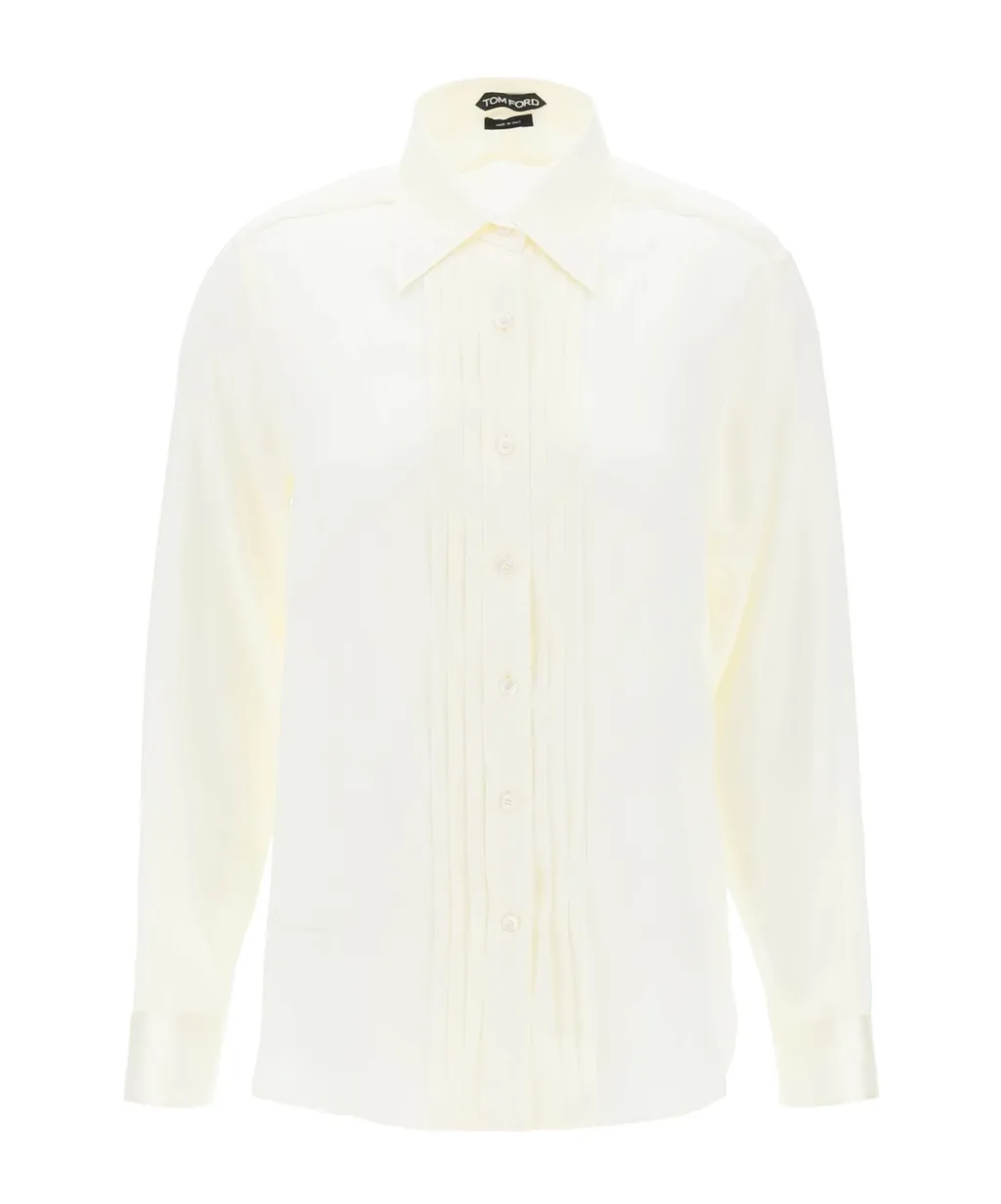 Pintuck-Detailed Long-Sleeved Shirt