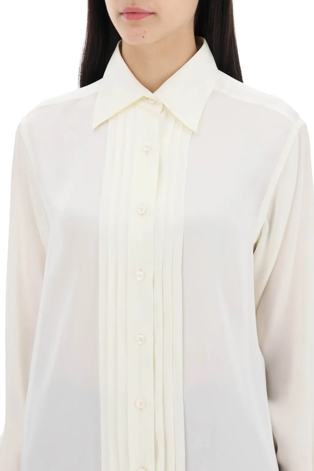 Pintuck-Detailed Long-Sleeved Shirt