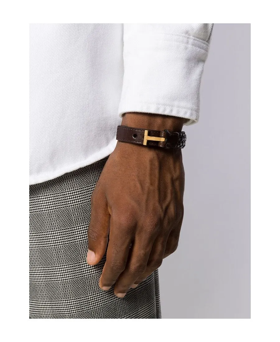 T Braided Leather Bracelet