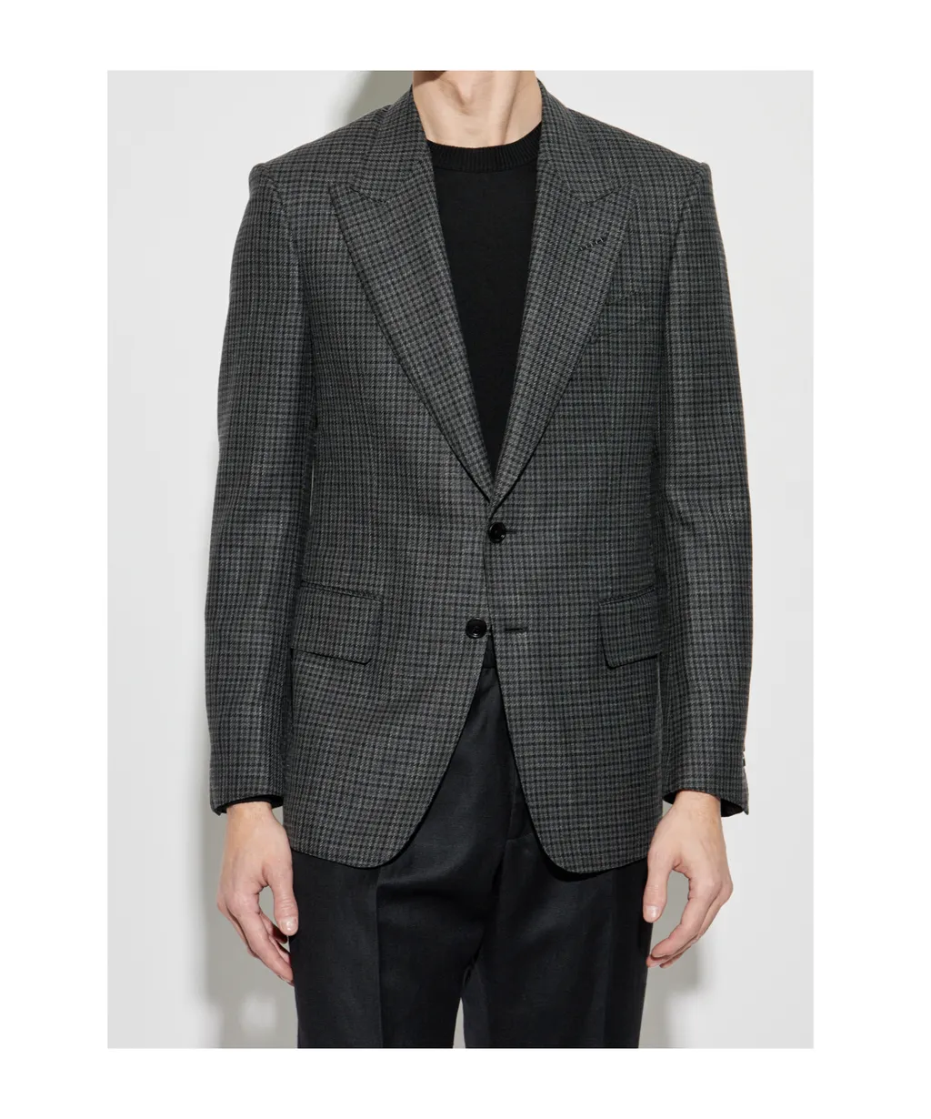 Single-Breasted Houndstooth Blazer