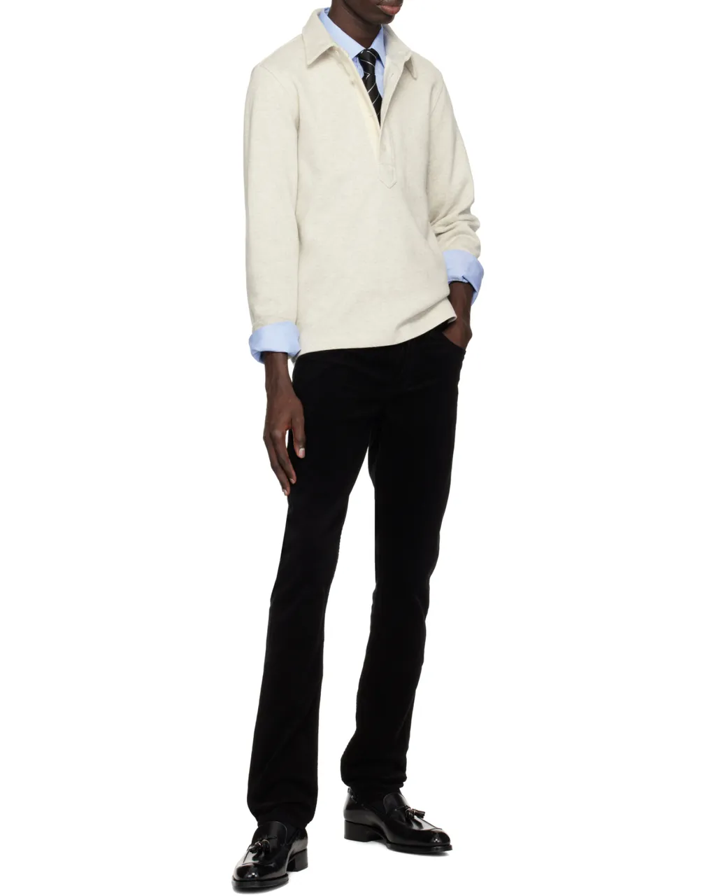 Long-Sleeved Knitted Polo Shirt