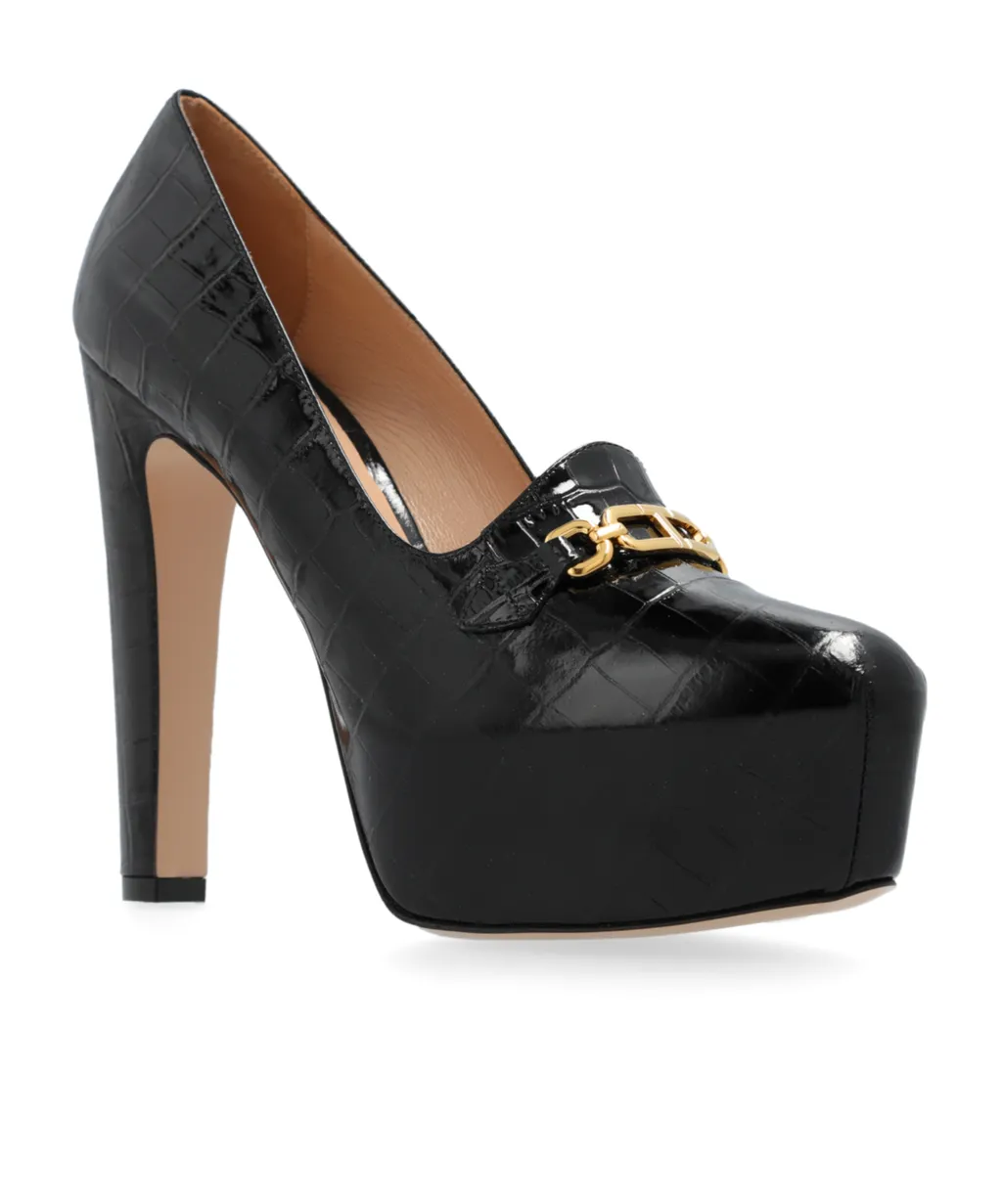 Whitney Shiny Croc-Embossed Leather Platform Pumps