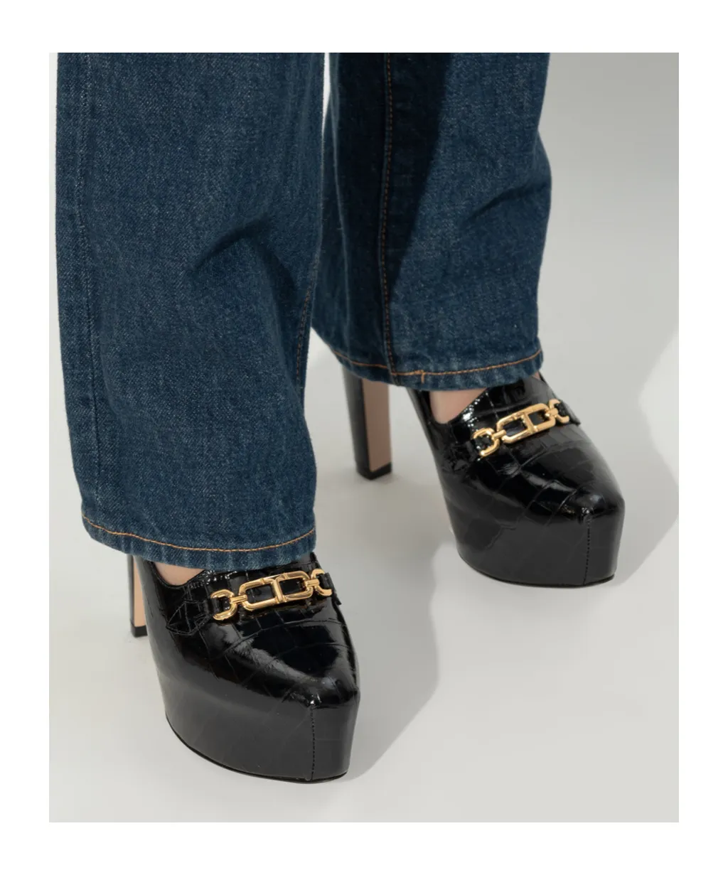 Whitney Shiny Croc-Embossed Leather Platform Pumps