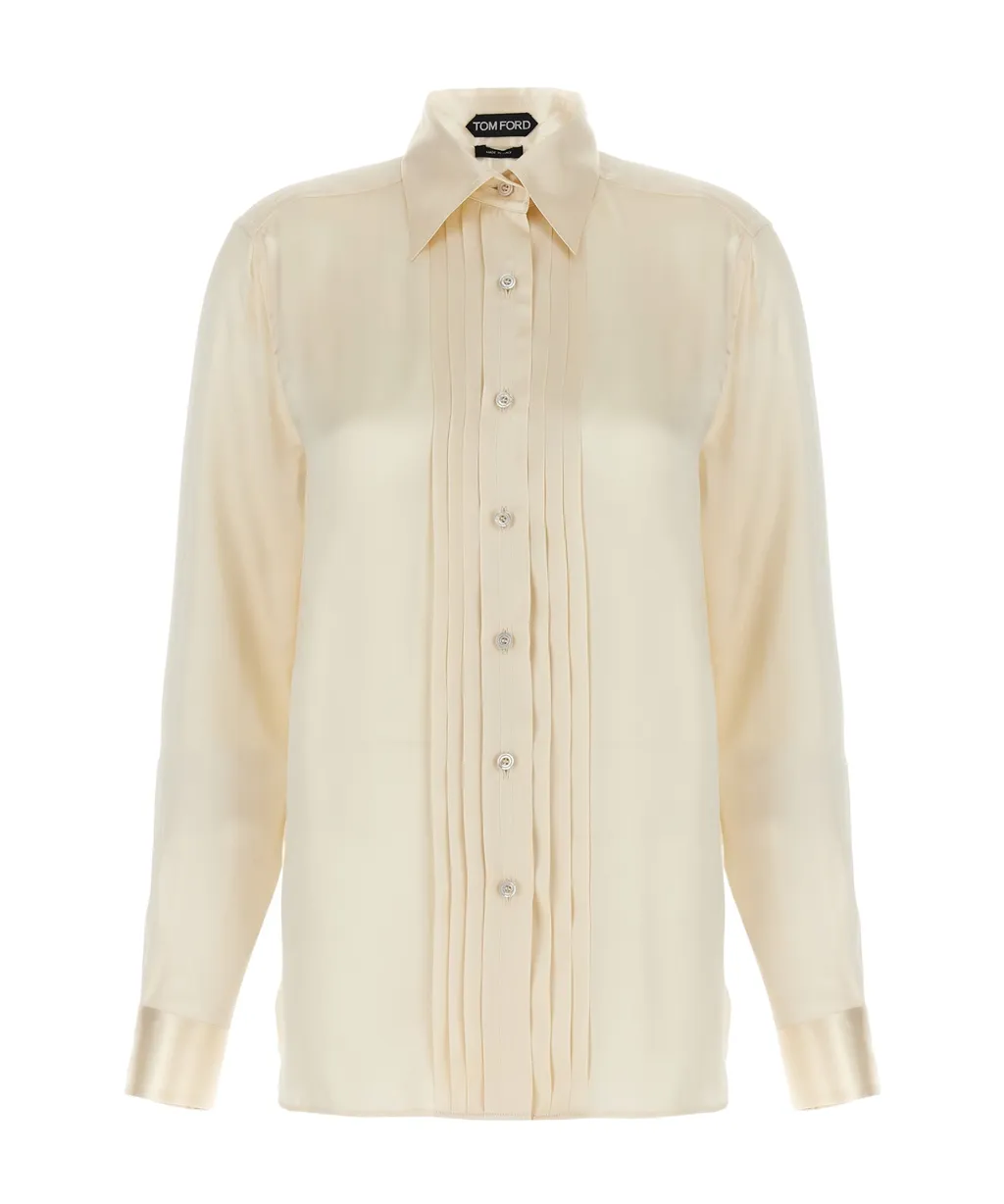 Pintuck-Detailed Long-Sleeved Shirt