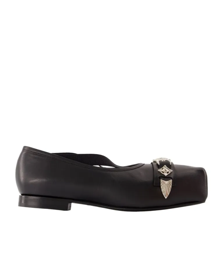 Metallic Detail Square-Toe Ballerina Shoes