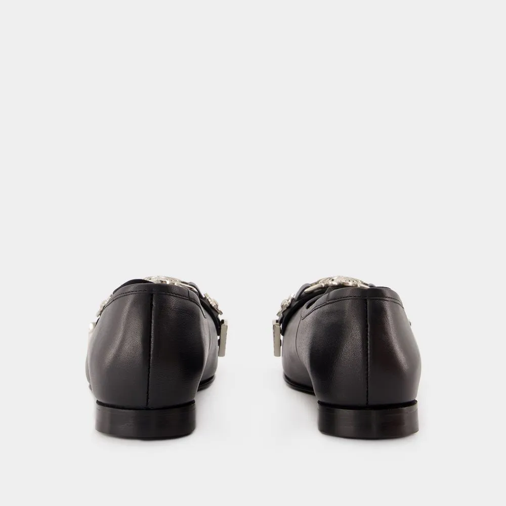 Metallic Detail Square-Toe Ballerina Shoes