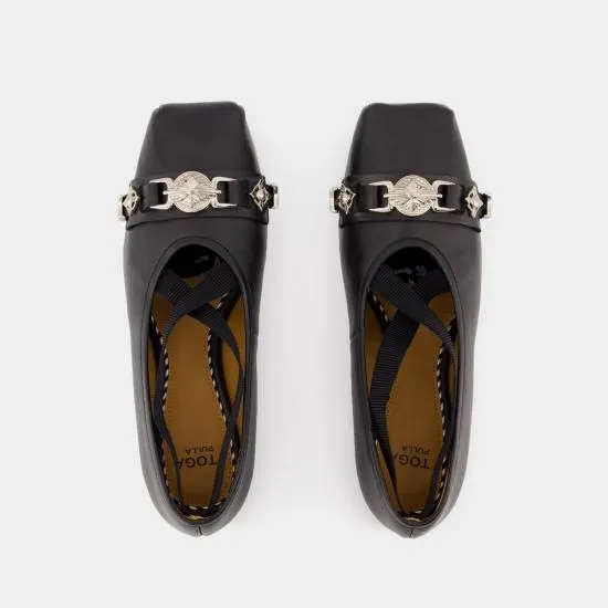 Metallic Detail Square-Toe Ballerina Shoes