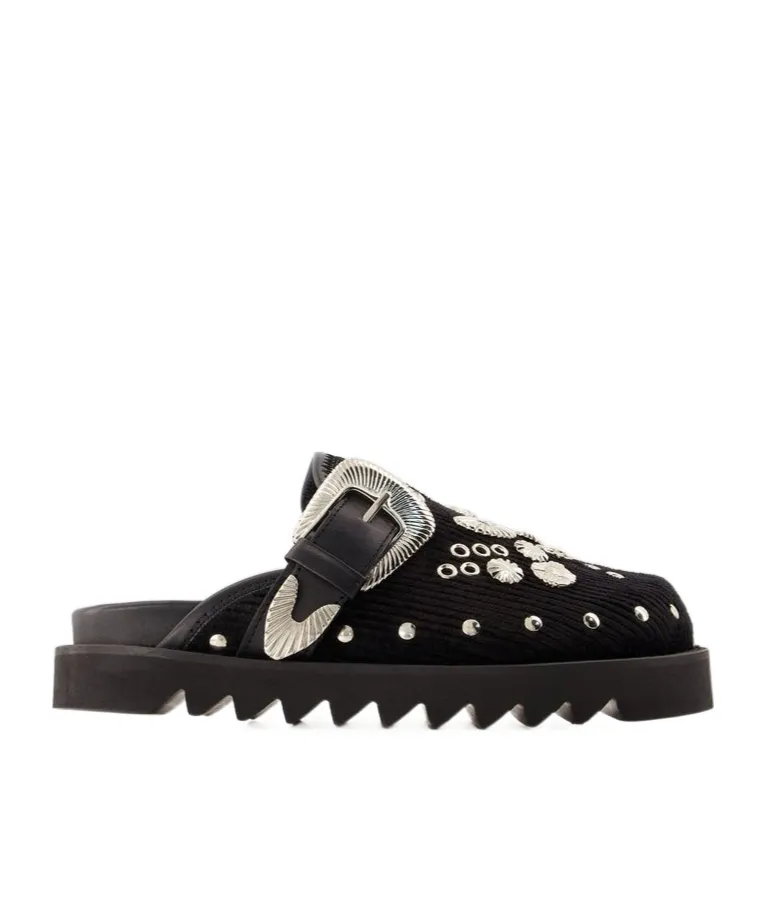 Metallic Detailed Buckled Corduroy Sabots