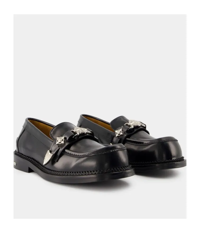 Square-Toe Embellished Loafers