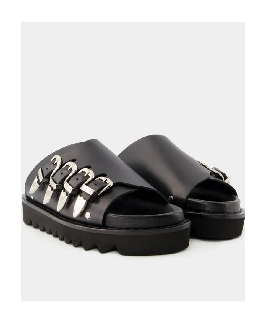 Western-Buckle Slip-On Sandals