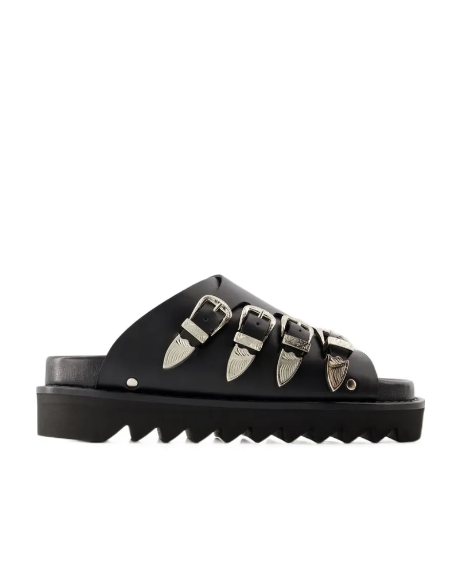 Western-Buckle Slip-On Sandals