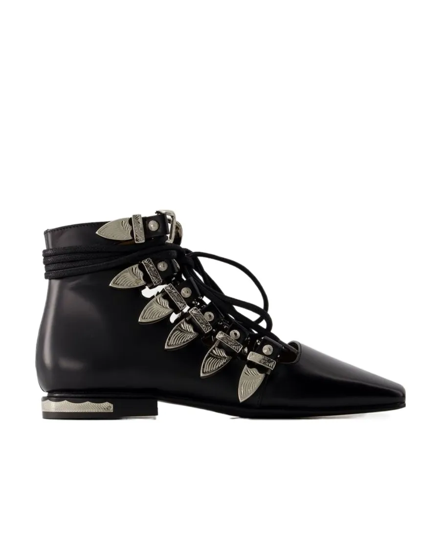 Buckled Lace-Up Ankle Boots