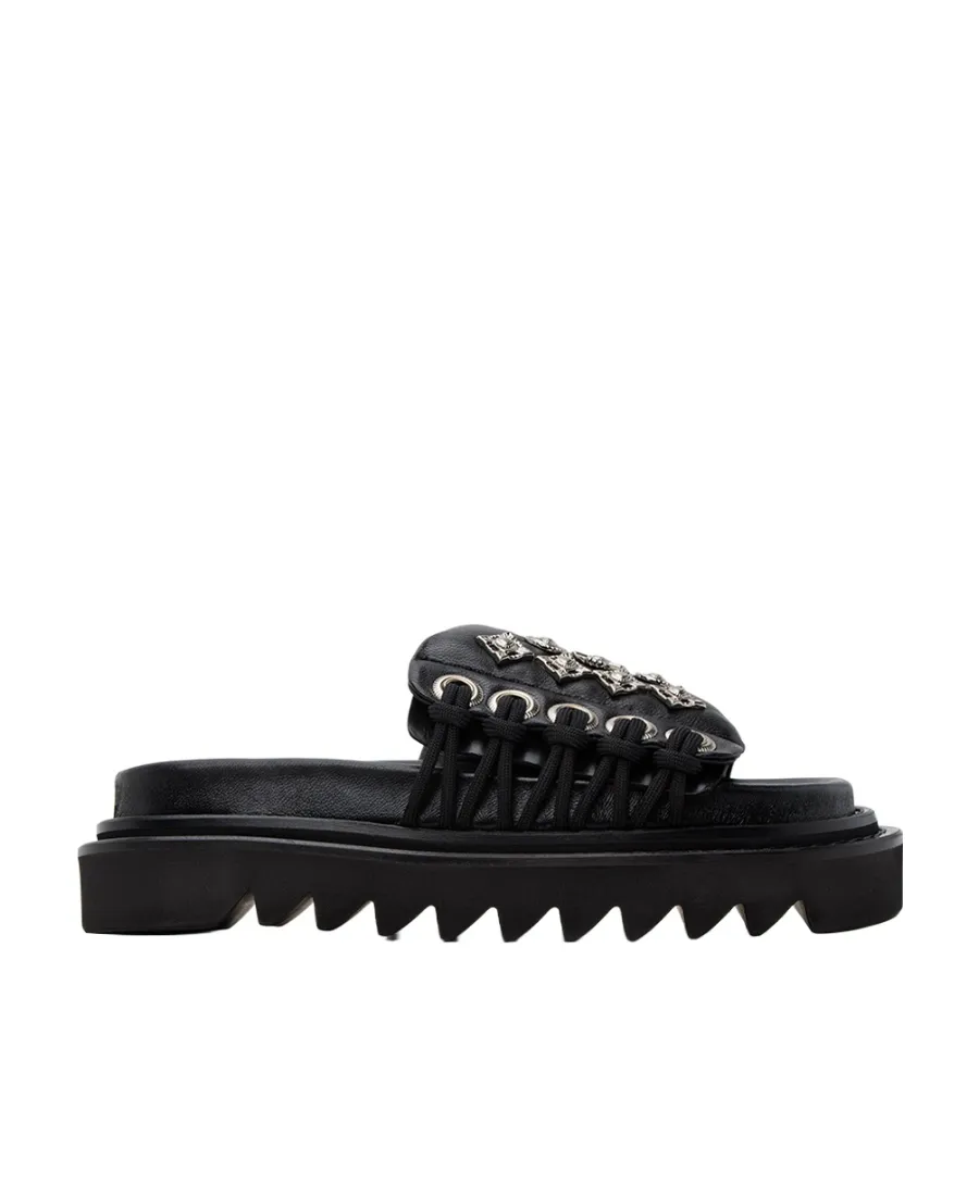 Stud-Embellished Lace-Up Slides