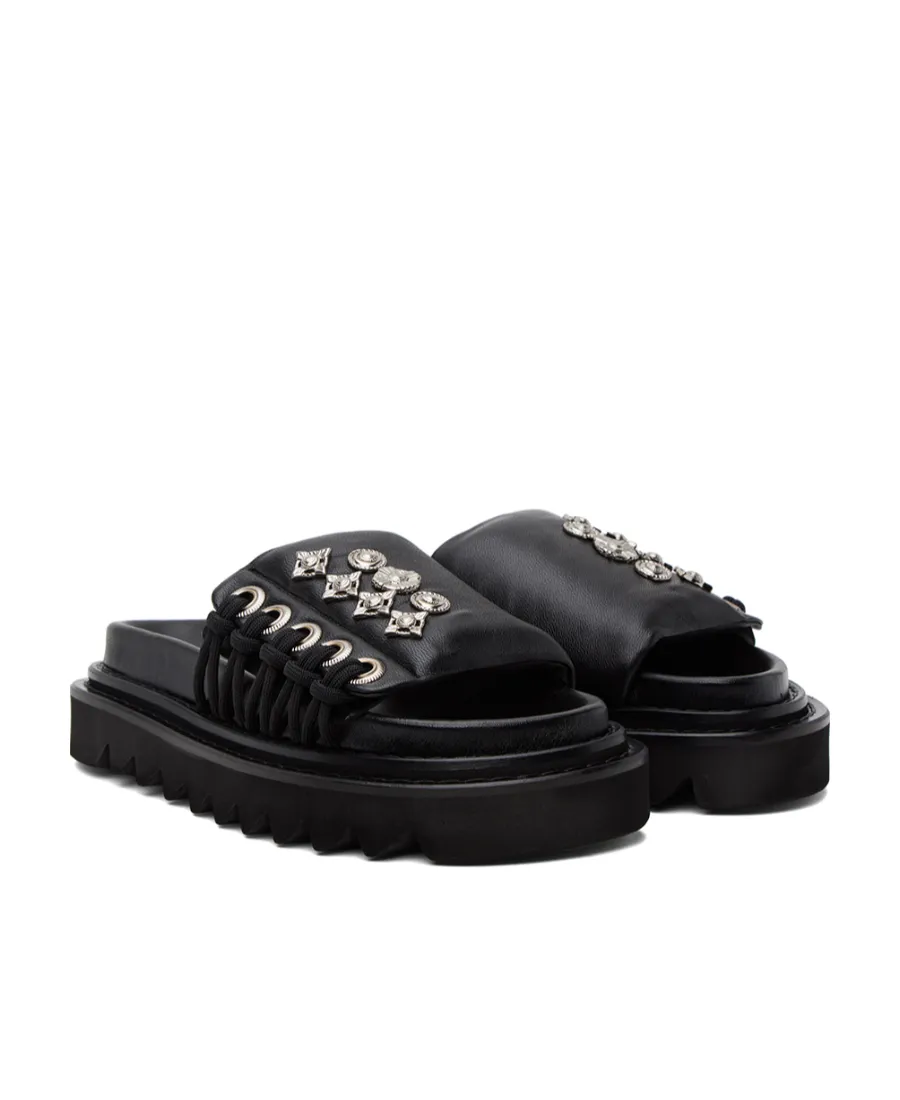 Stud-Embellished Lace-Up Slides