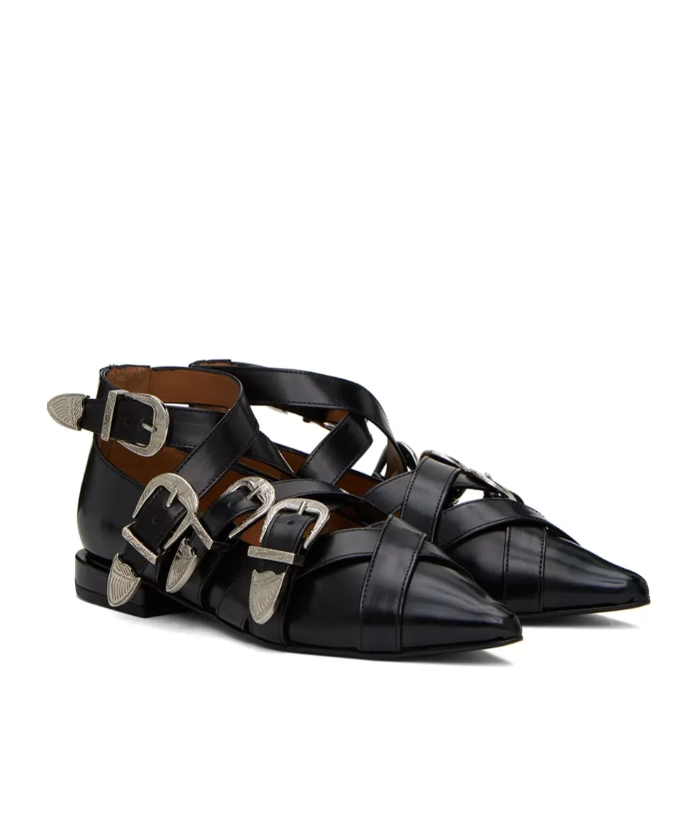 Wound Pin Buckle Ankle Strap Flat Sole Shoes