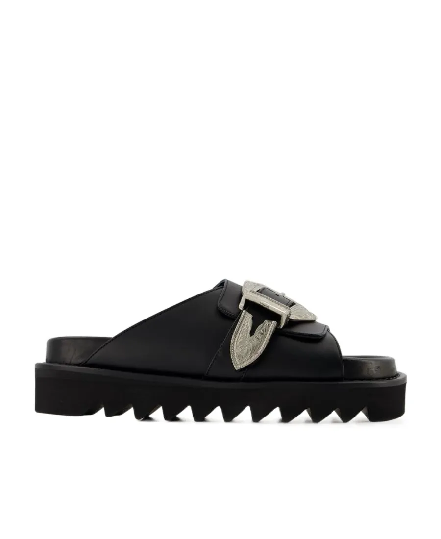 Western-Style Buckle Detailed Slip-On Sandals