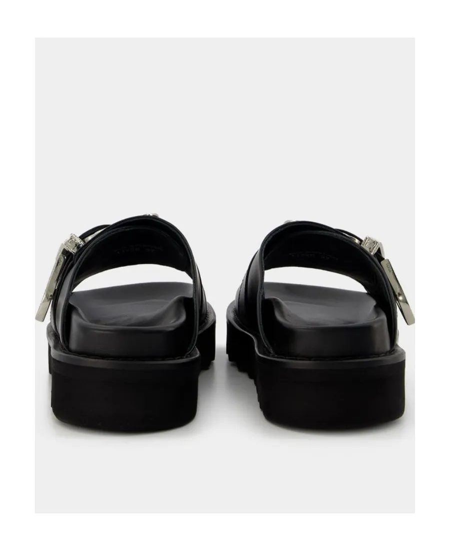 Western-Style Buckle Detailed Slip-On Sandals