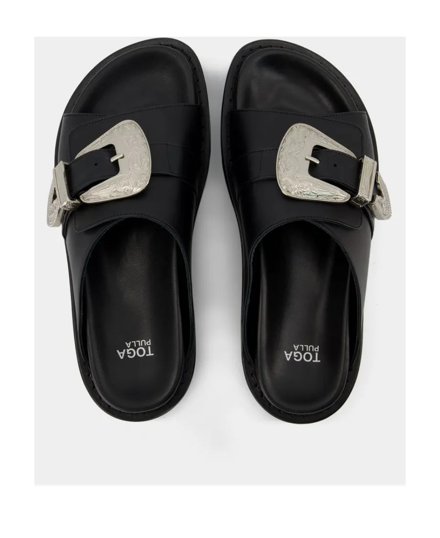 Western-Style Buckle Detailed Slip-On Sandals