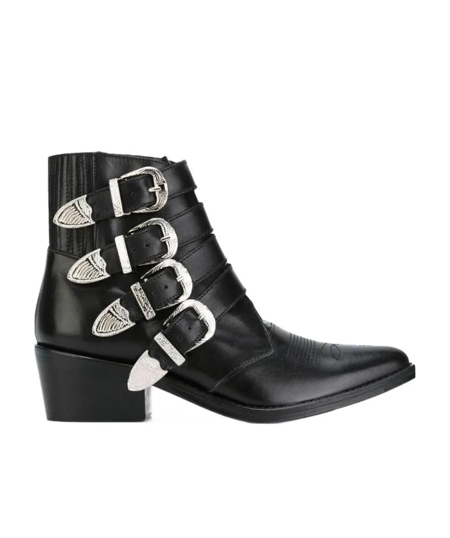 Metal Buckled Pointed Ankle Boots