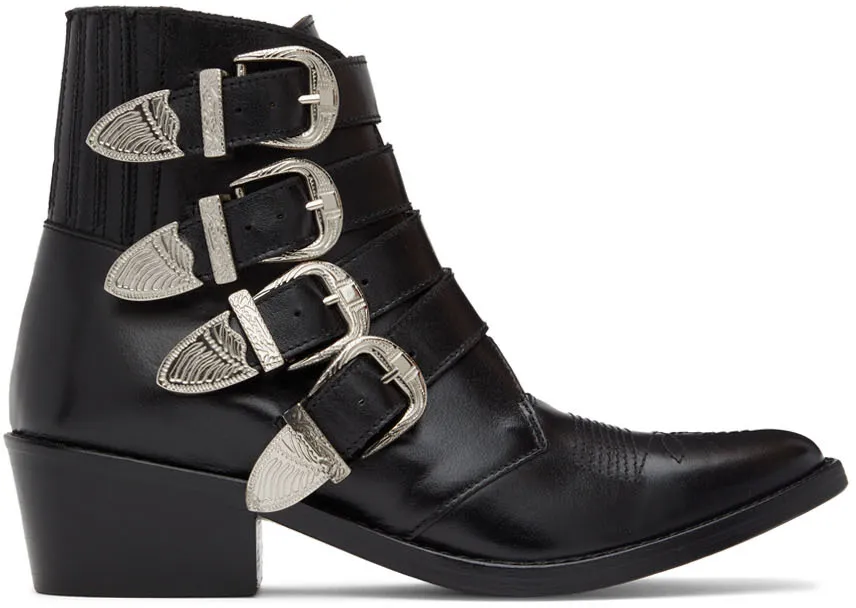 Metal Buckled Pointed Ankle Boots