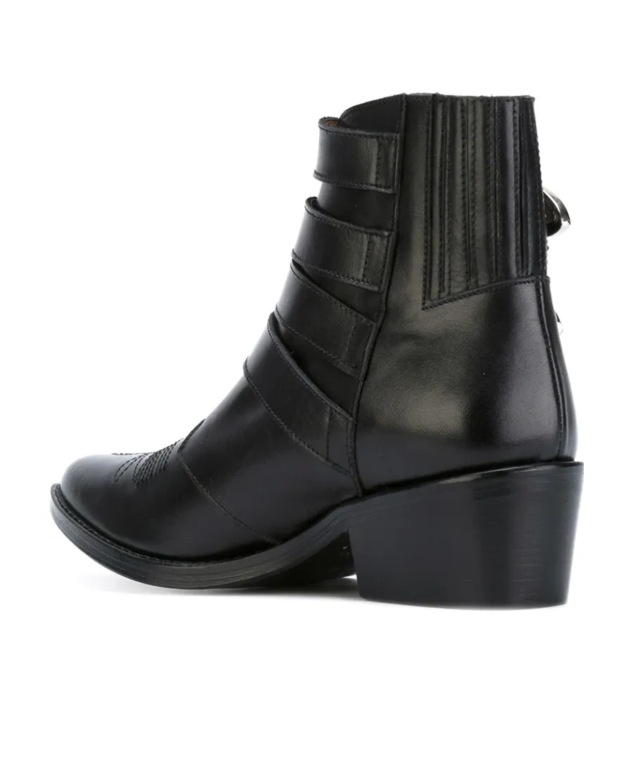 Metal Buckled Pointed Ankle Boots