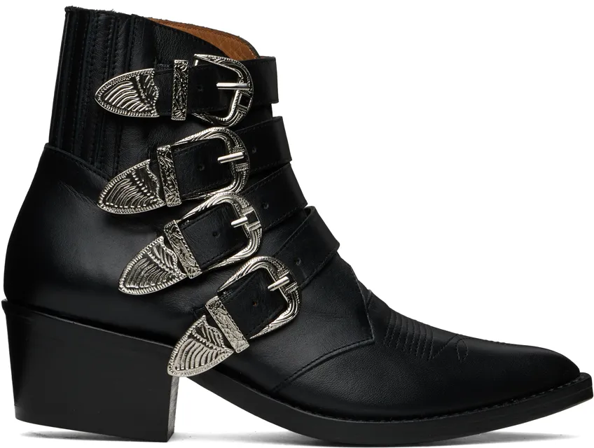 Metal Buckled Pointed Ankle Boots