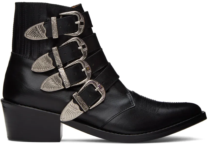 Metal Buckled Pointed Ankle Boots