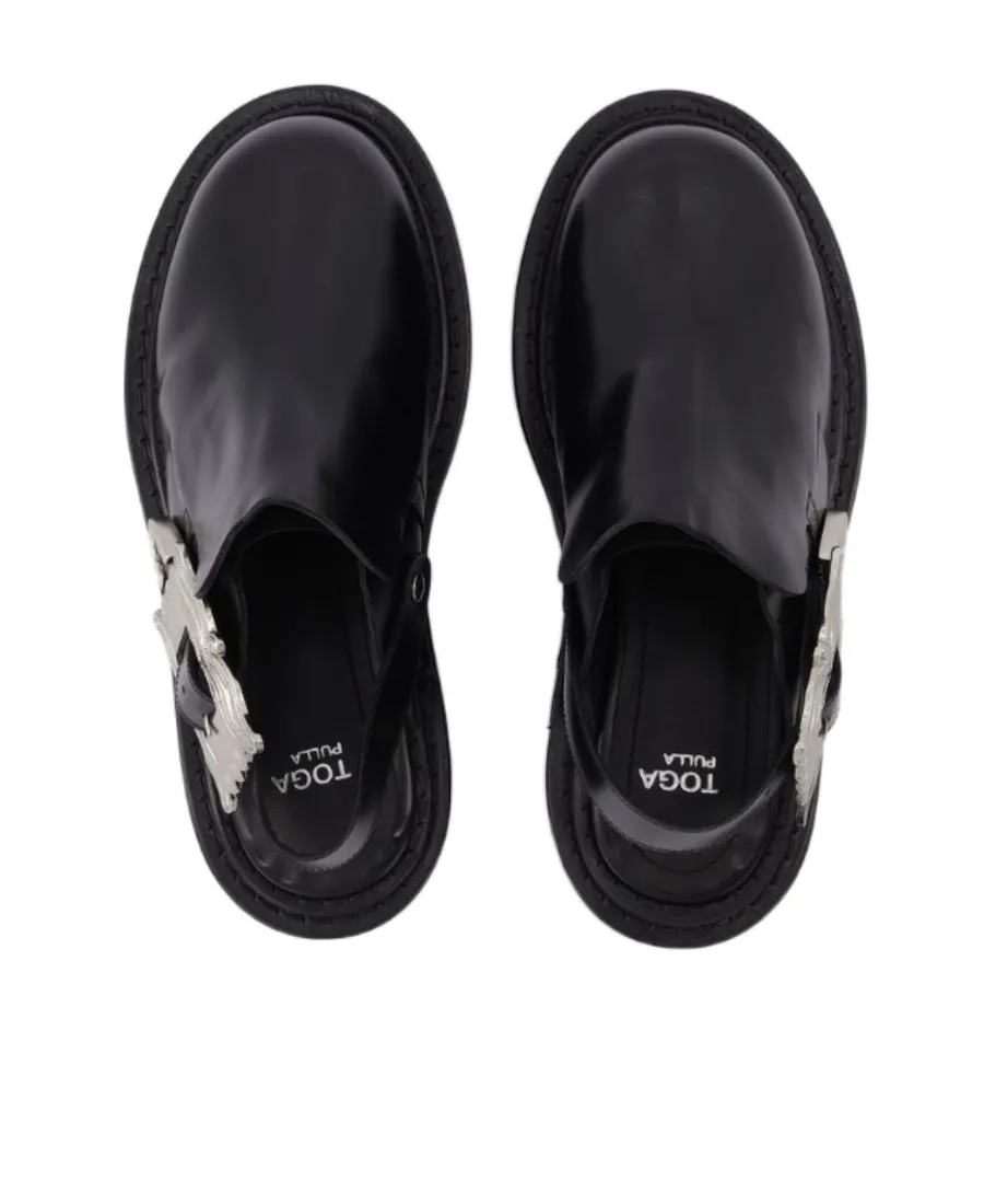 Buckle-Detail Sling-Back Mules
