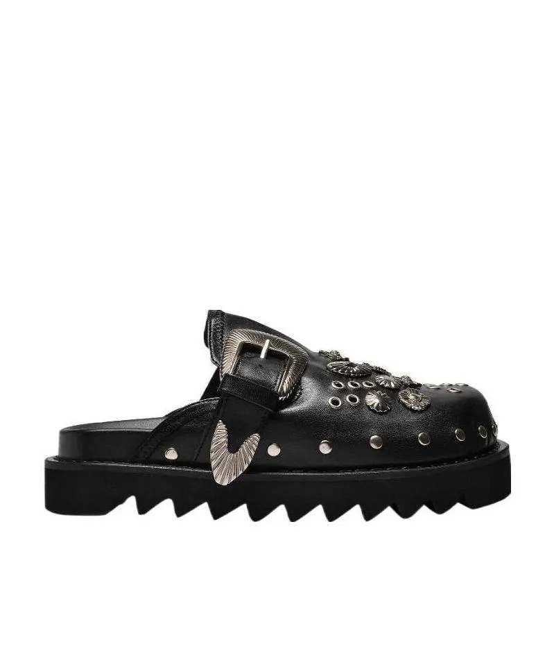 Sabot Eyelet-Embellished Leather Mules