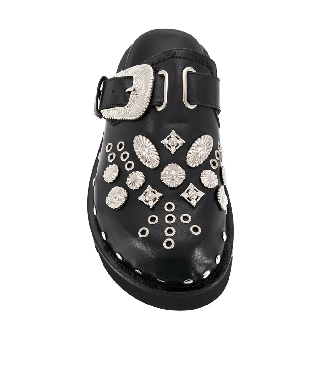 Sabot Eyelet-Embellished Leather Mules