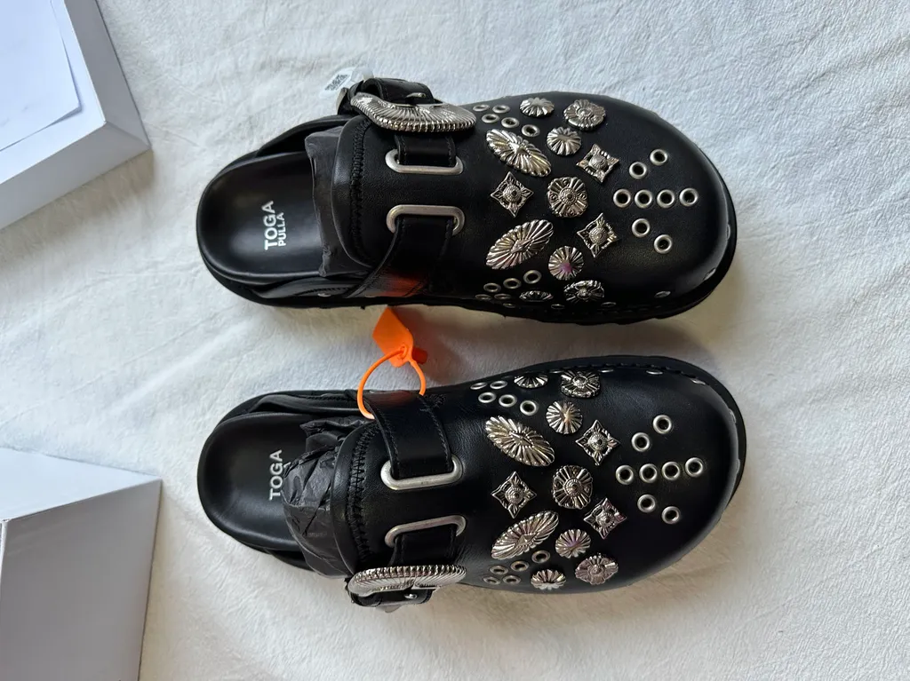 Sabot Eyelet-Embellished Leather Mules