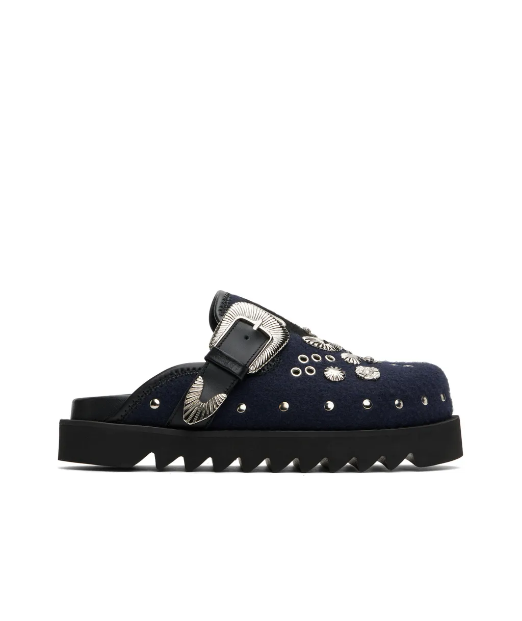 Ssense Exclusive Black & Navy Eyelet Metal Sabot Loafers