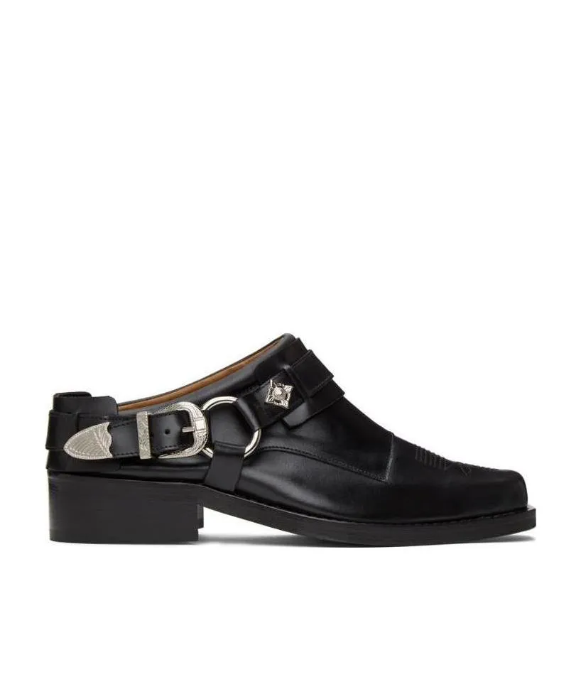 Buckled Leather Slip-On Boots