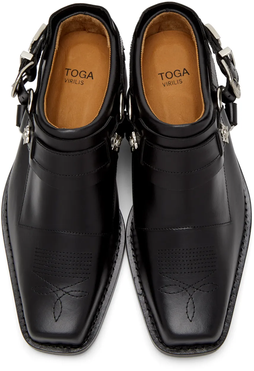 Buckled Leather Slip-On Boots