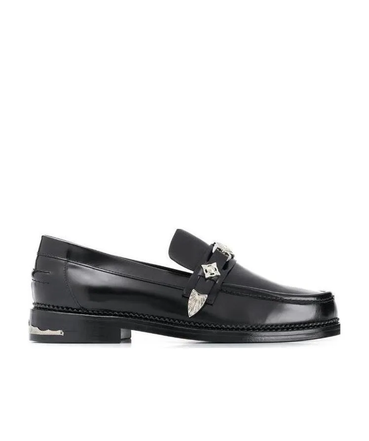 Metallic-Buckle Leather Loafers