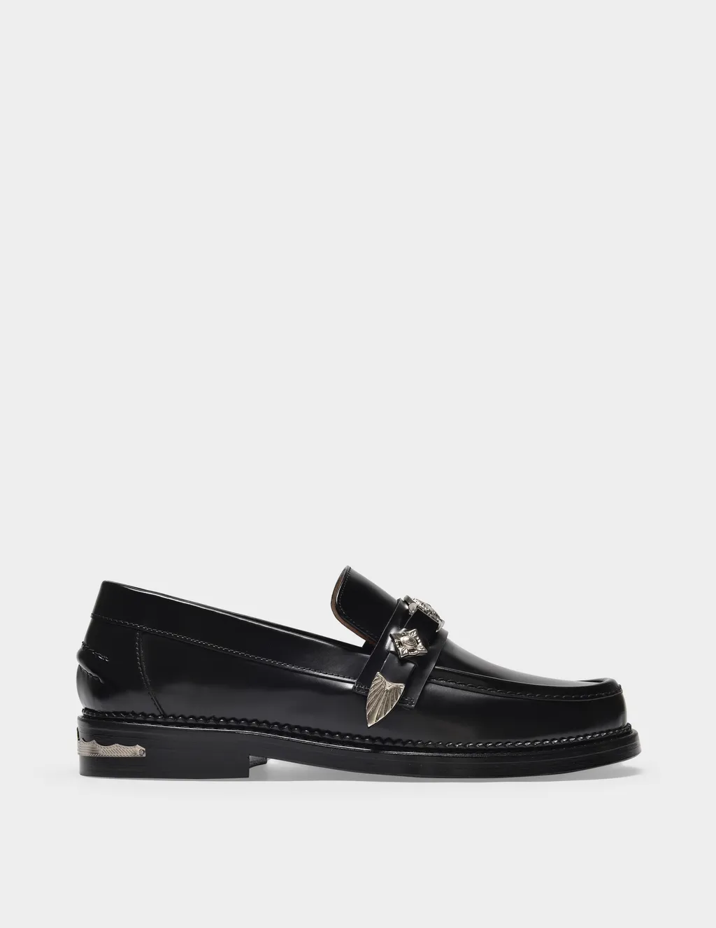 Metallic-Buckle Leather Loafers