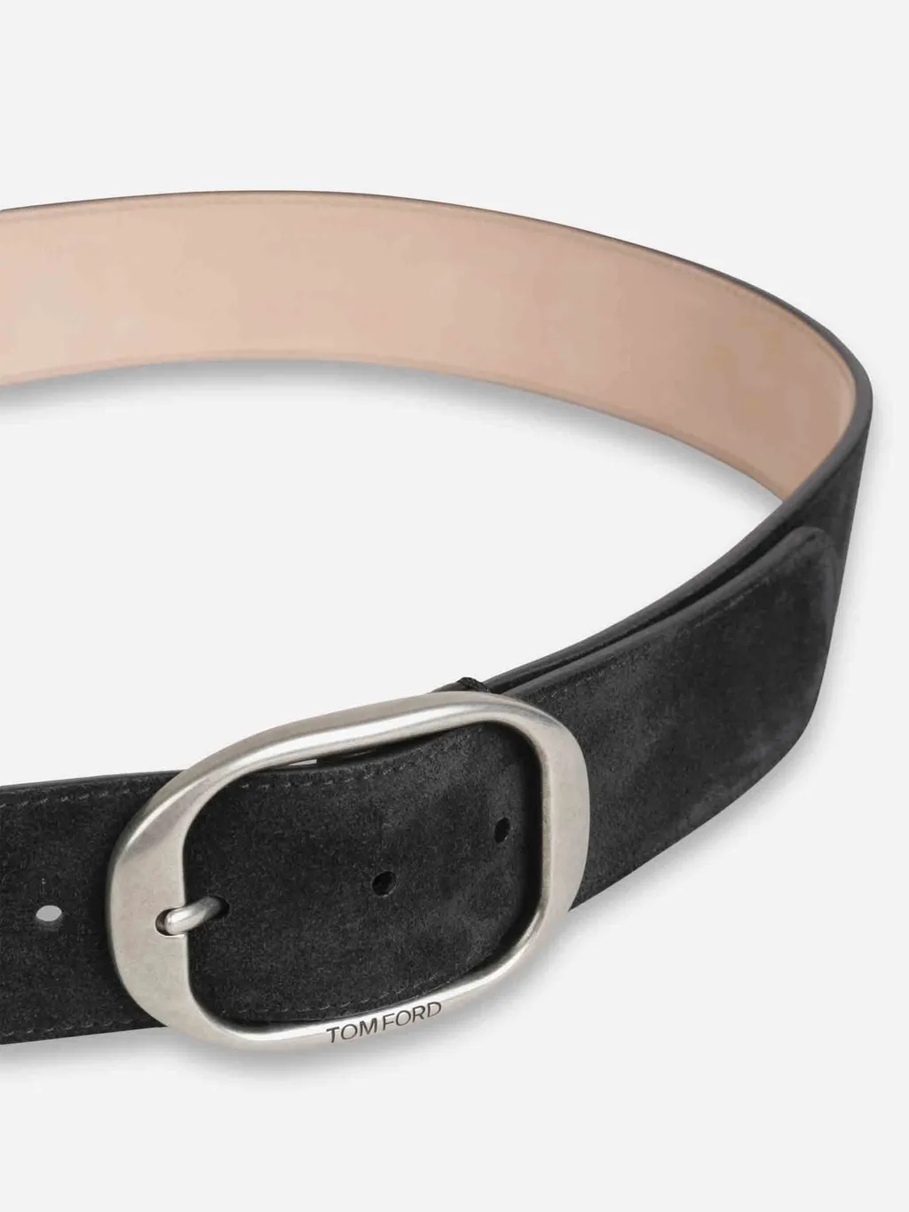 Oval-Buckle Suede Belt