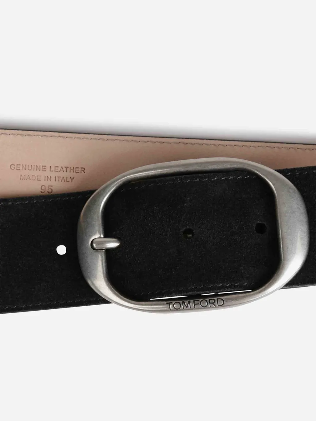 Oval-Buckle Suede Belt