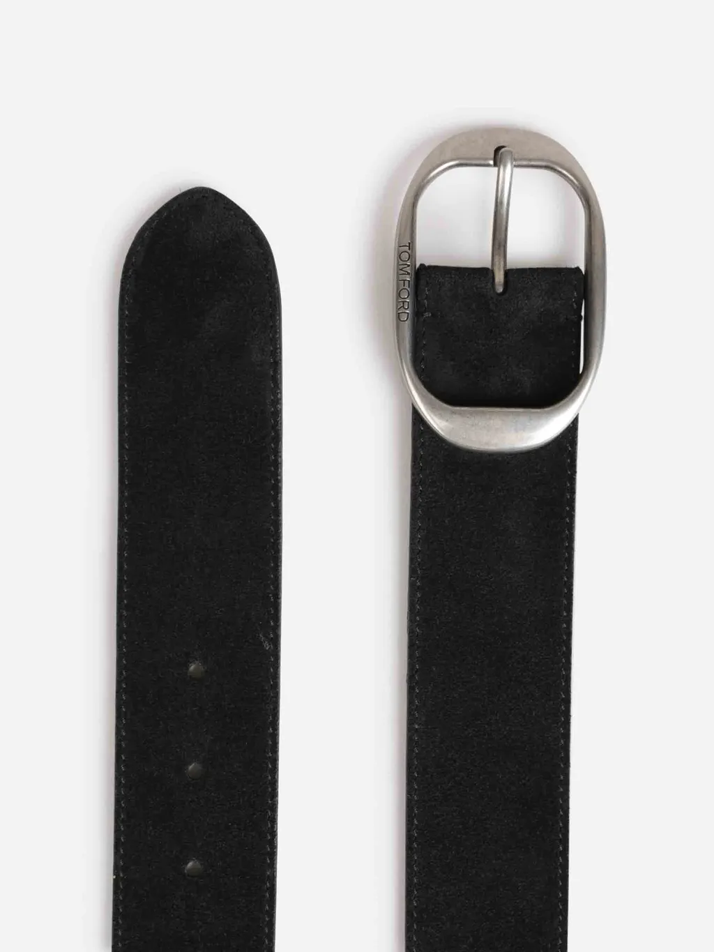 Oval-Buckle Suede Belt